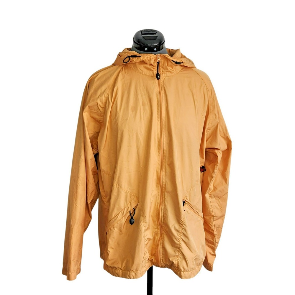 Woolrich Womens L Mustard Yellow Hooded Windbreaker Full‎ Zip Jacket Outdoor